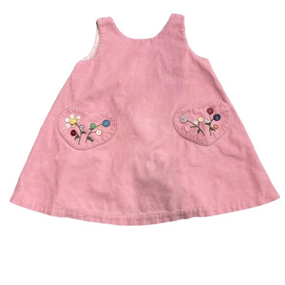 Handmade Other - Vintage Handcrafted Button Hearts Corduroy Dress Girls One Size Nostalgic Retro